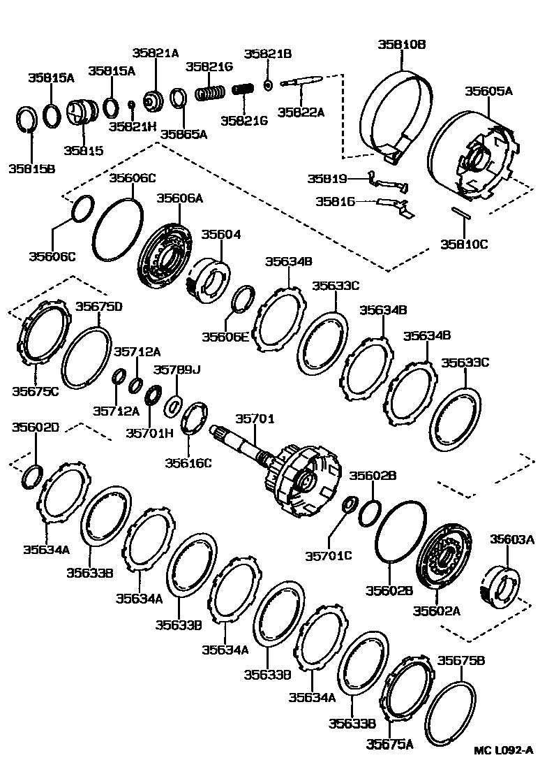 Toyota COROLLA 制动带和多片式离合器(ATM) EPC diagram — MCL092A