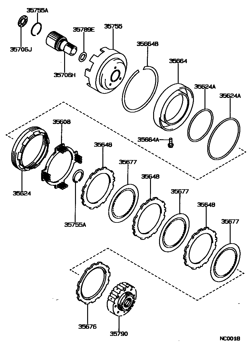 Toyota COROLLA 中央支架和行星太阳齿轮(ATM) EPC diagram — NC0018