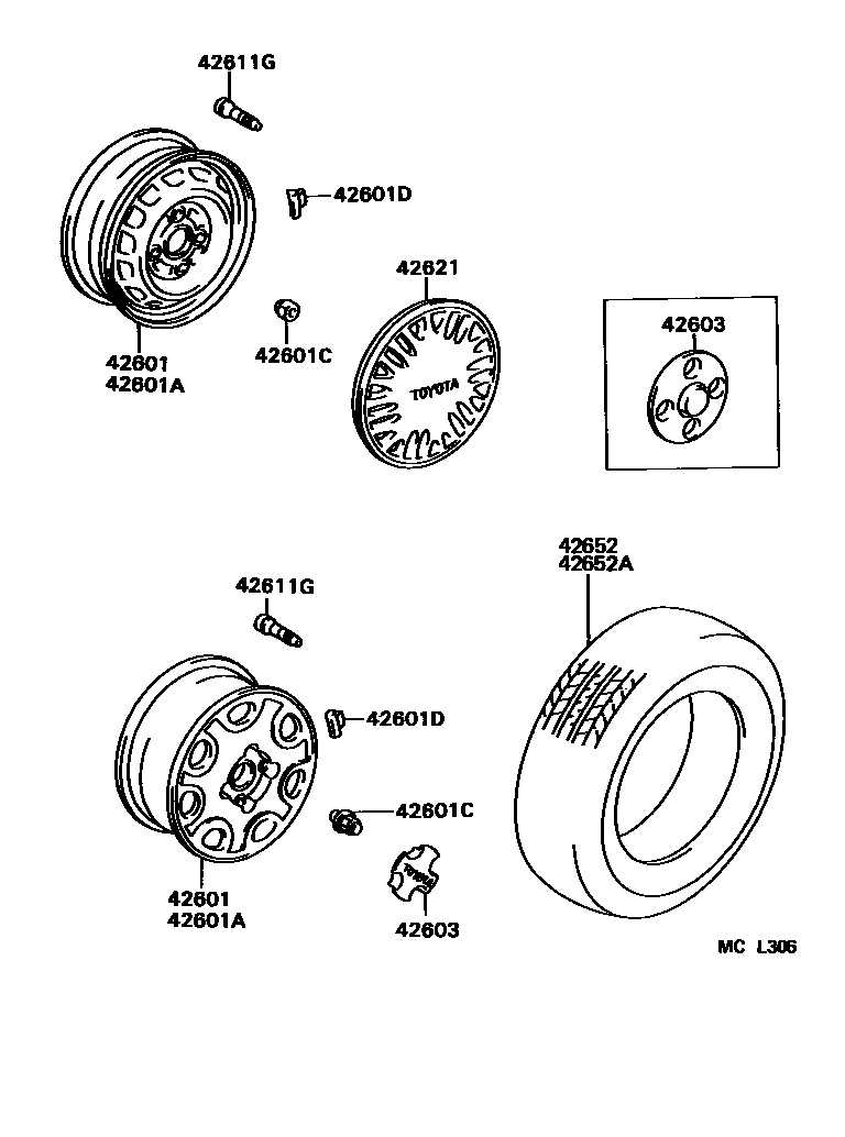 Toyota COROLLA 车轮和车轮盖 EPC diagram — MCL306