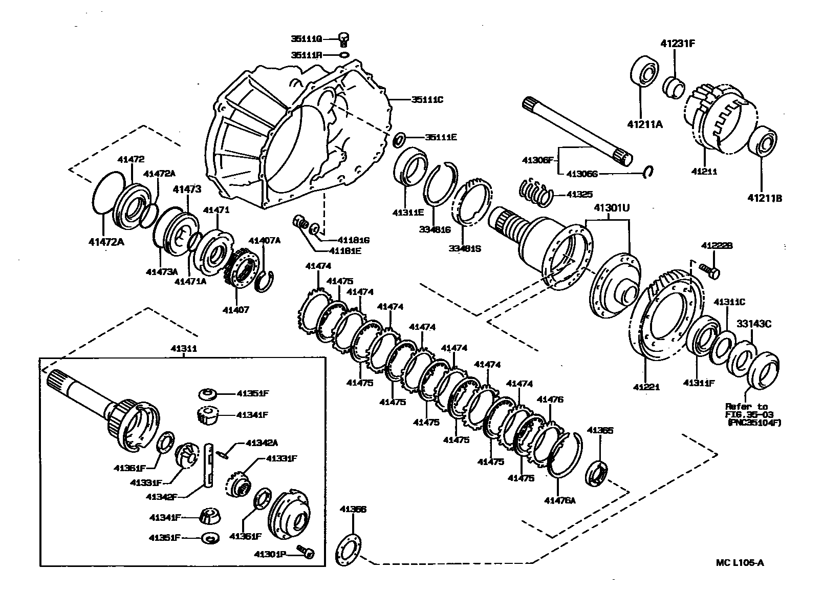 Toyota COROLLA 前桥壳和差速器 EPC diagram — MCL105A
