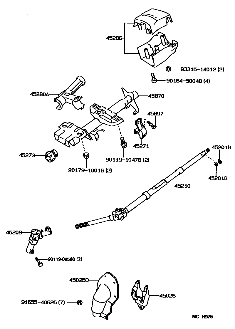 Toyota COROLLA Steering Column & Shaft EPC diagram — MCH975