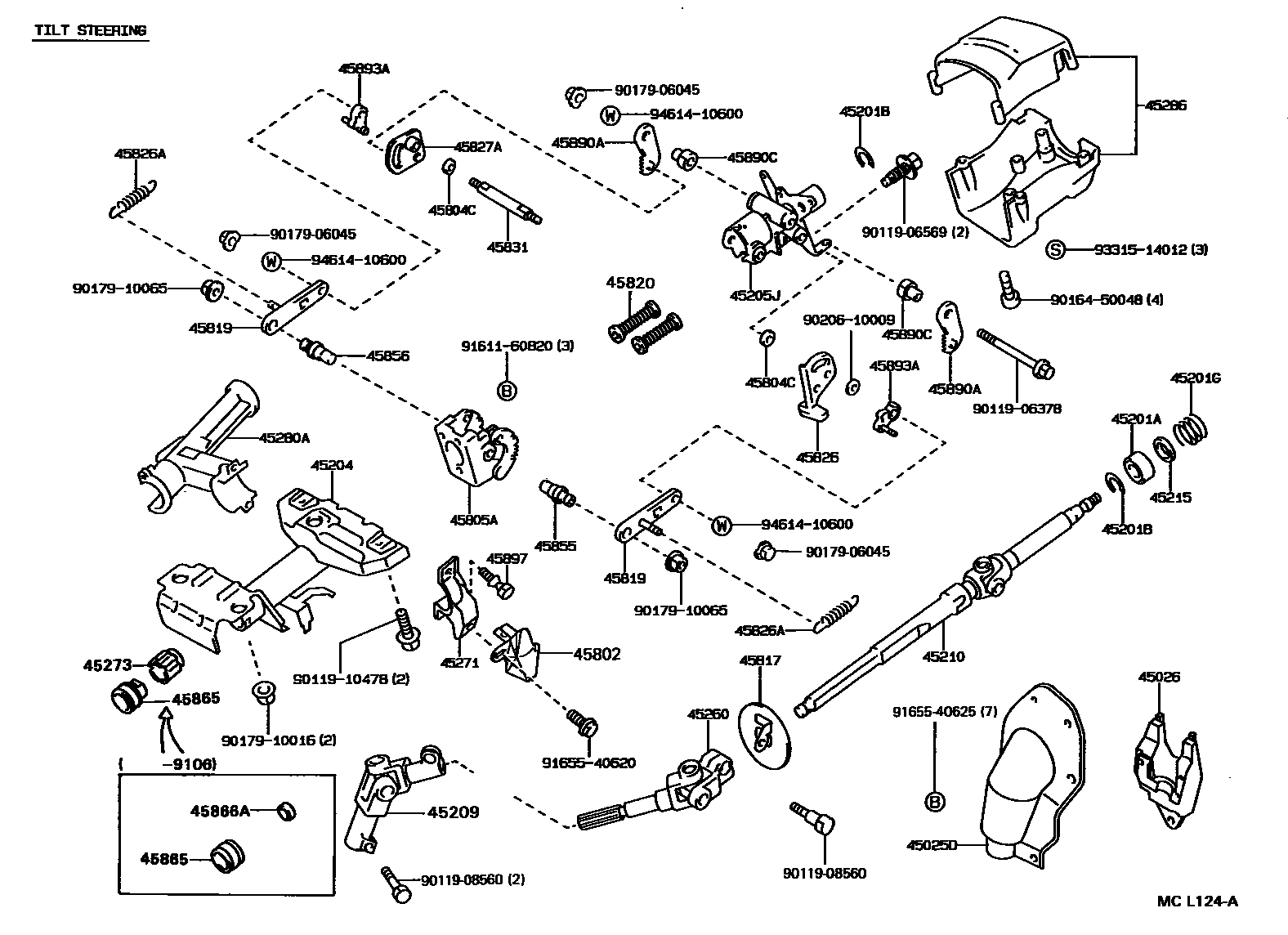 Toyota COROLLA Steering Column & Shaft EPC diagram — MCL124A