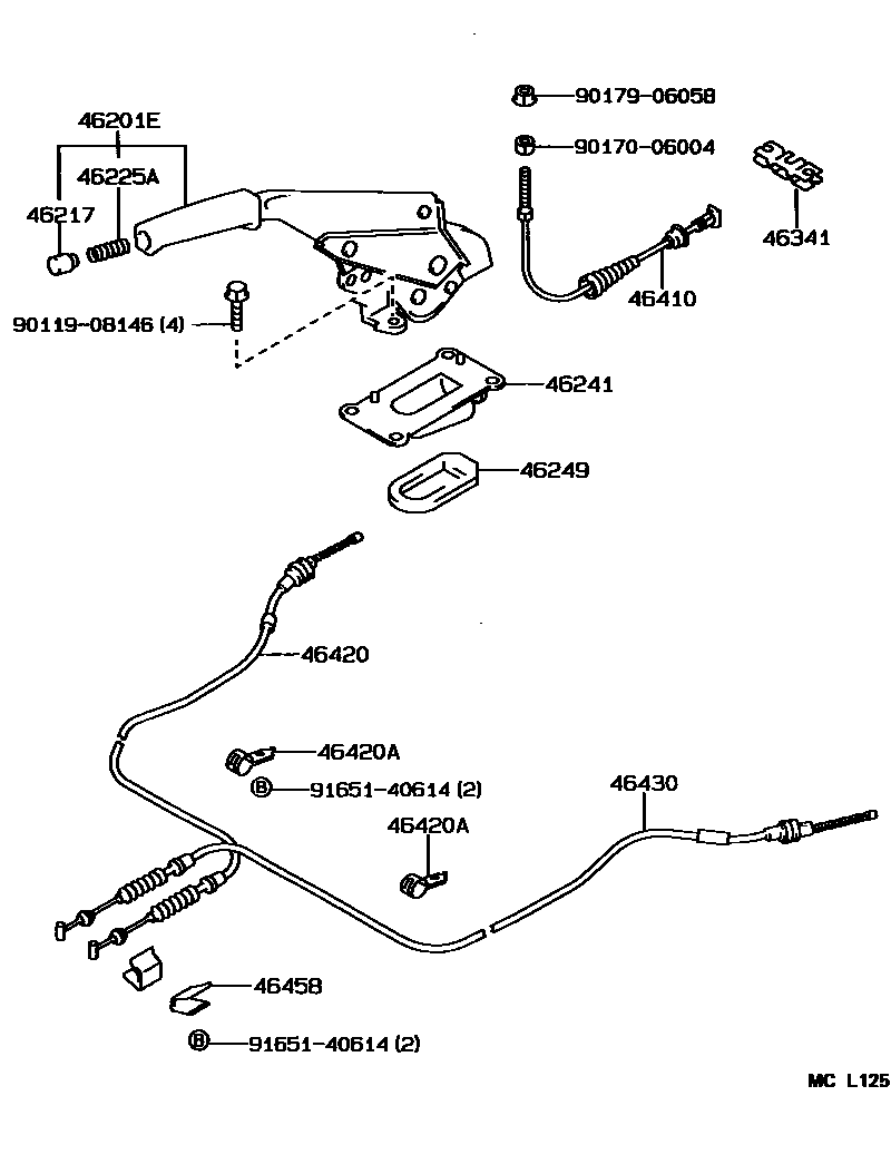 Toyota COROLLA Parking Brake & Cable EPC diagram — MCL125