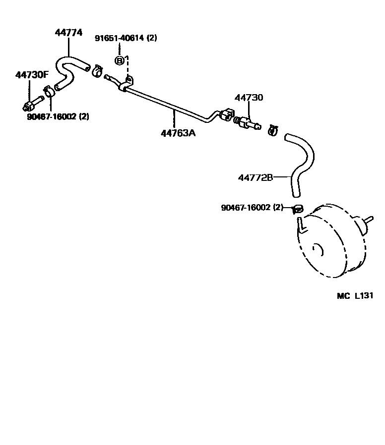 Toyota COROLLA 制动助力器和真空管 EPC diagram — MCL131