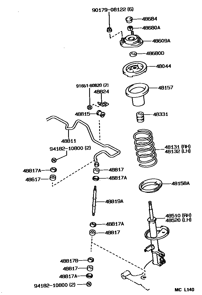 Toyota COROLLA Front Spring & Shock Absorber EPC diagram — MCL140