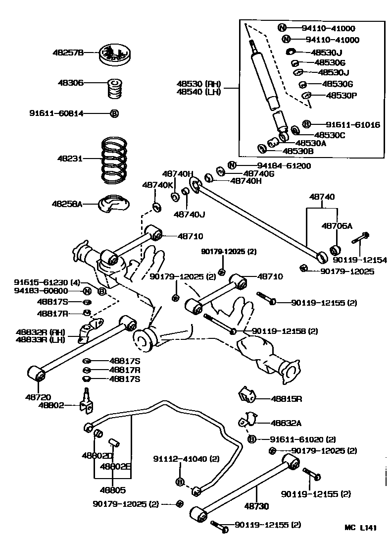 Toyota COROLLA Rear Spring & Shock Absorber EPC diagram — MCL141