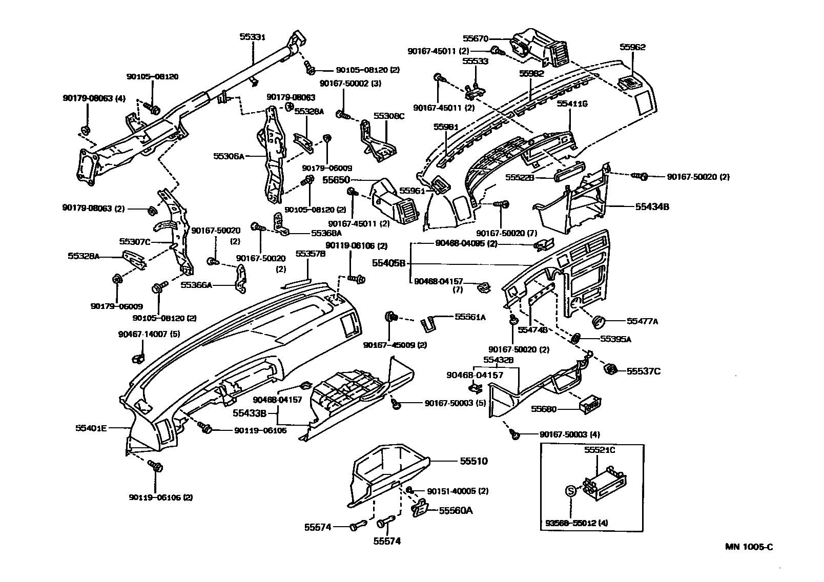 Toyota COROLLA 仪表板和手套箱 EPC diagram — MN1005C