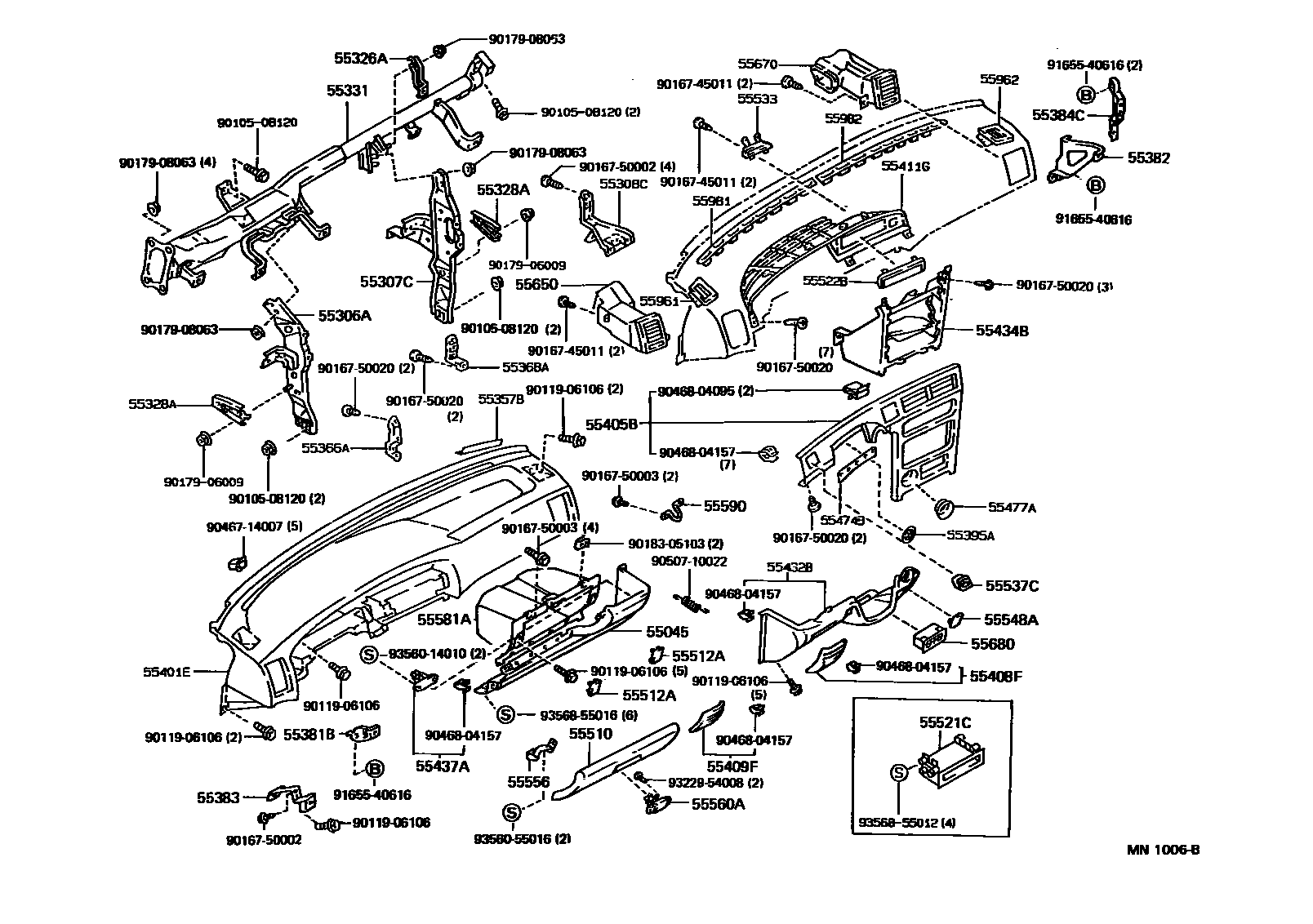 Toyota COROLLA 仪表板和手套箱 EPC diagram — MN1006B
