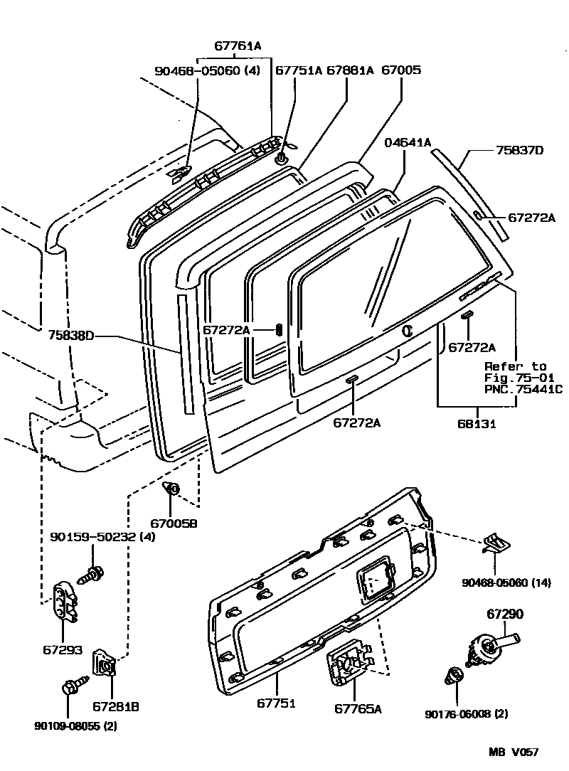 Toyota COROLLA 背门板和背门玻璃 EPC diagram — MBV057