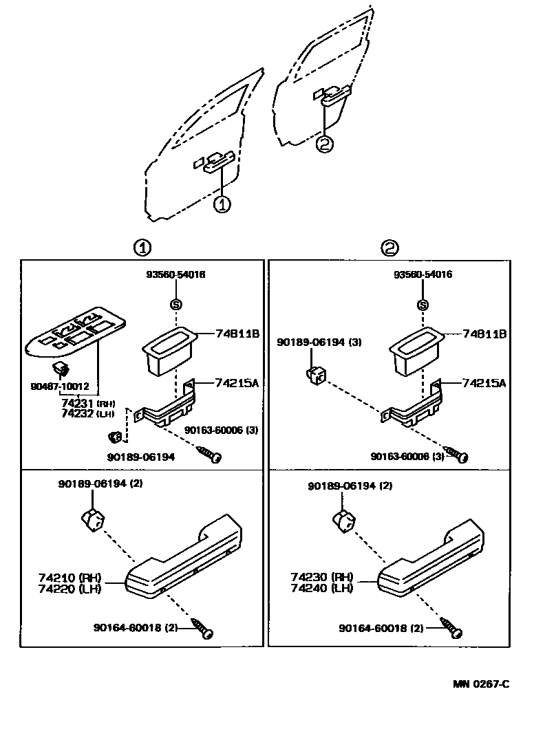 Toyota COROLLA 扶手和遮阳板 EPC diagram — MN0267C