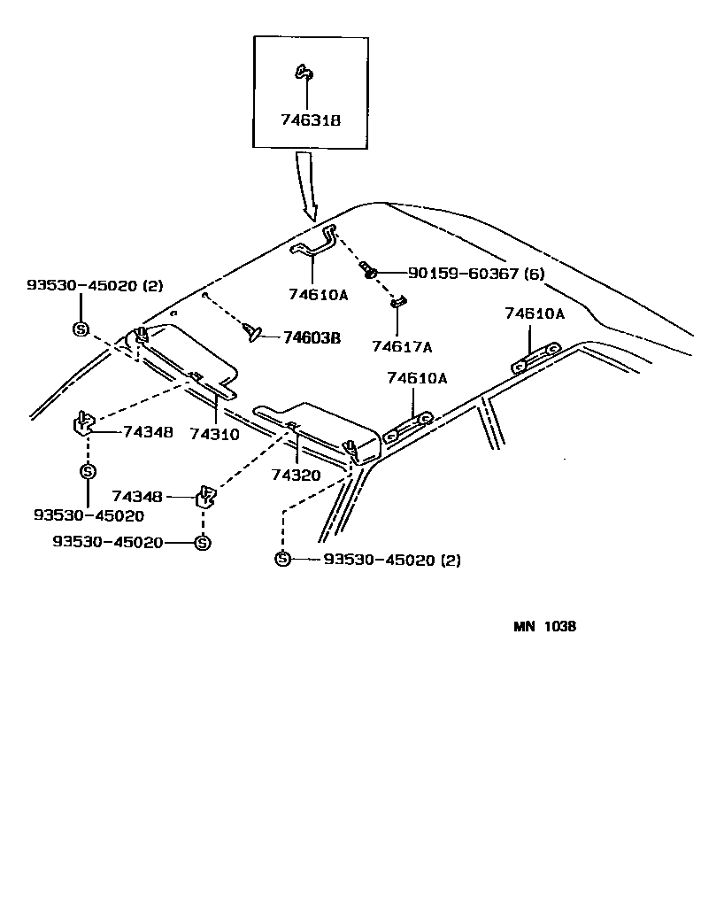 Toyota COROLLA 扶手和遮阳板 EPC diagram — MN1038
