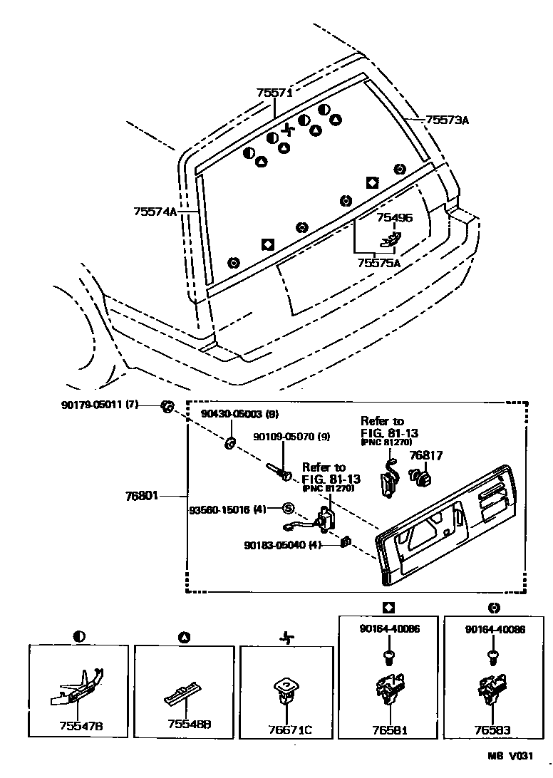 Toyota COROLLA 后防护条 EPC diagram — MBV031