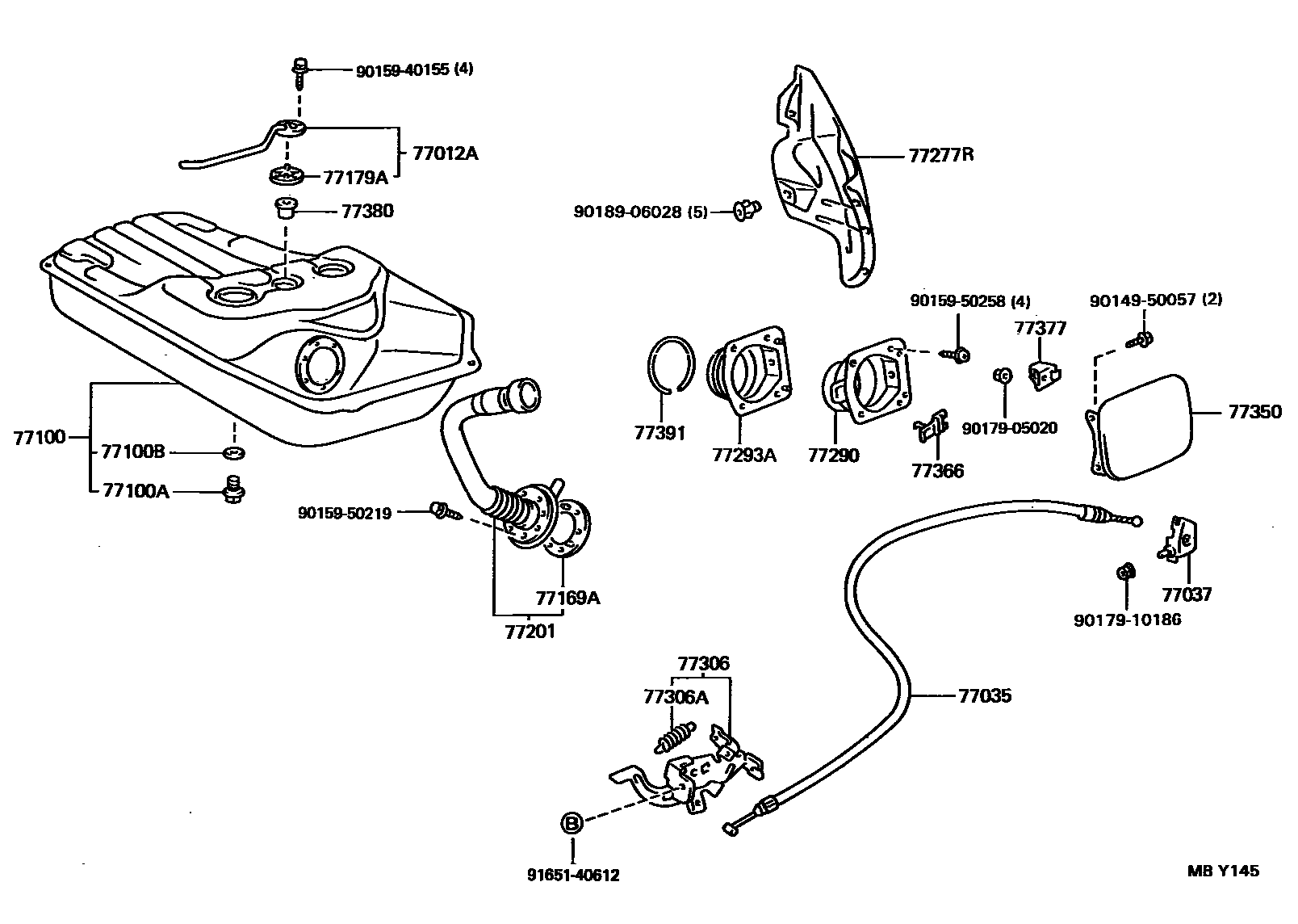 Toyota COROLLA 燃油箱和燃油管 EPC diagram — MBY145