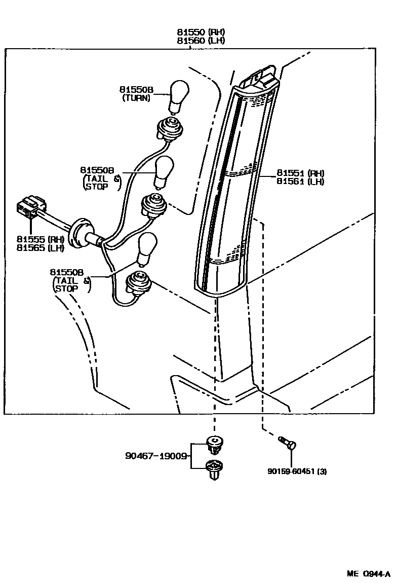 Toyota COROLLA 后组合灯 EPC diagram — MEQ944A