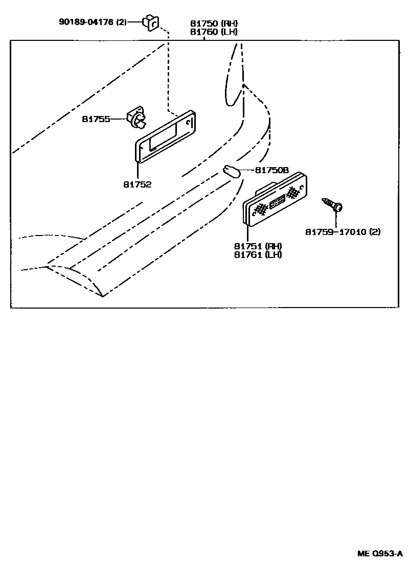 Toyota COROLLA 后侧标示灯 EPC diagram — MEQ953A