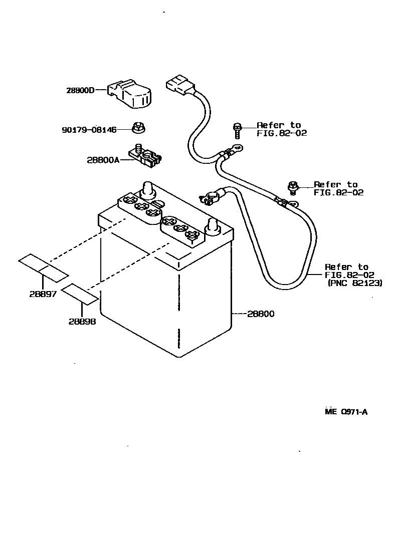 Toyota COROLLA 蓄电池和蓄电池电缆 EPC diagram — MEQ971A
