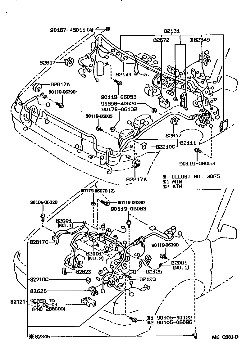 Toyota COROLLA 线束和卡夹 EPC diagram — MEQ981D