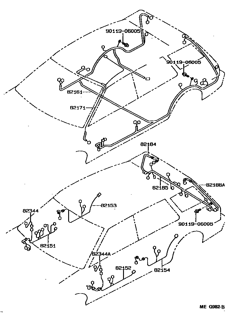 Toyota COROLLA 线束和卡夹 EPC diagram — MEQ982B