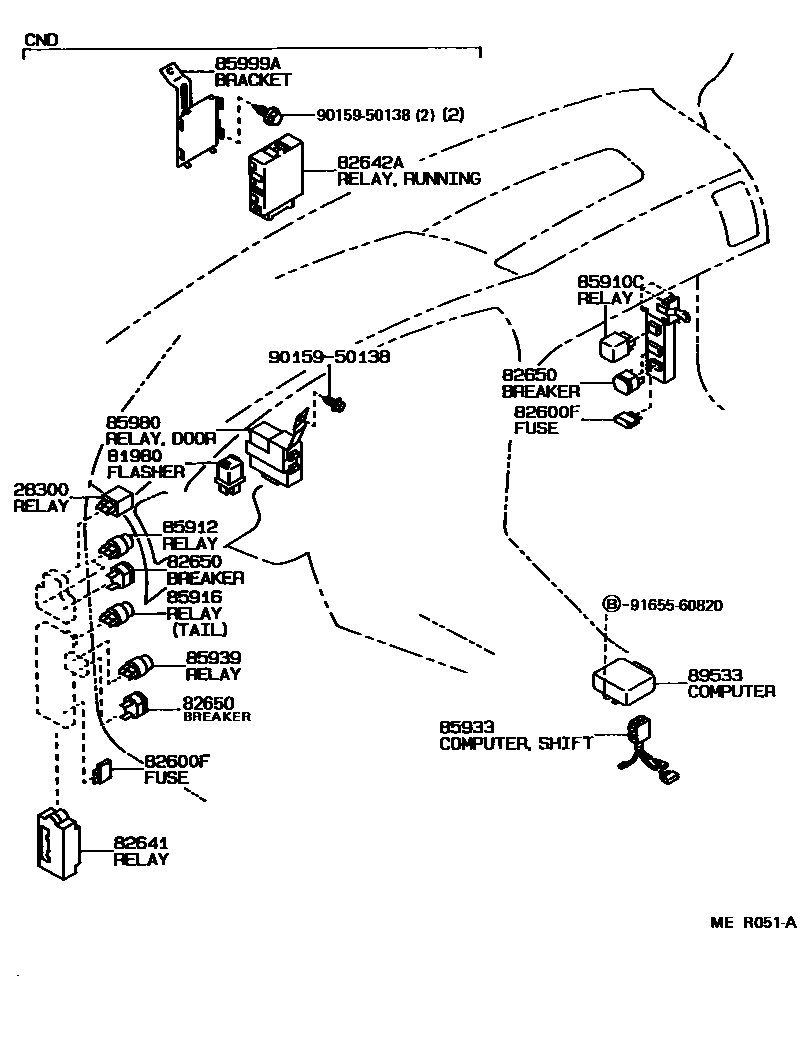 Toyota COROLLA 开关和继电器和ECU EPC diagram — MER051A