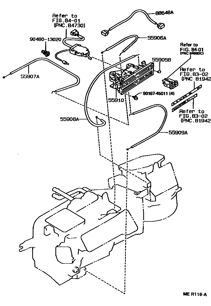 Toyota COROLLA 暖风和空调系统 - 控制器和风管 EPC diagram — MER116A