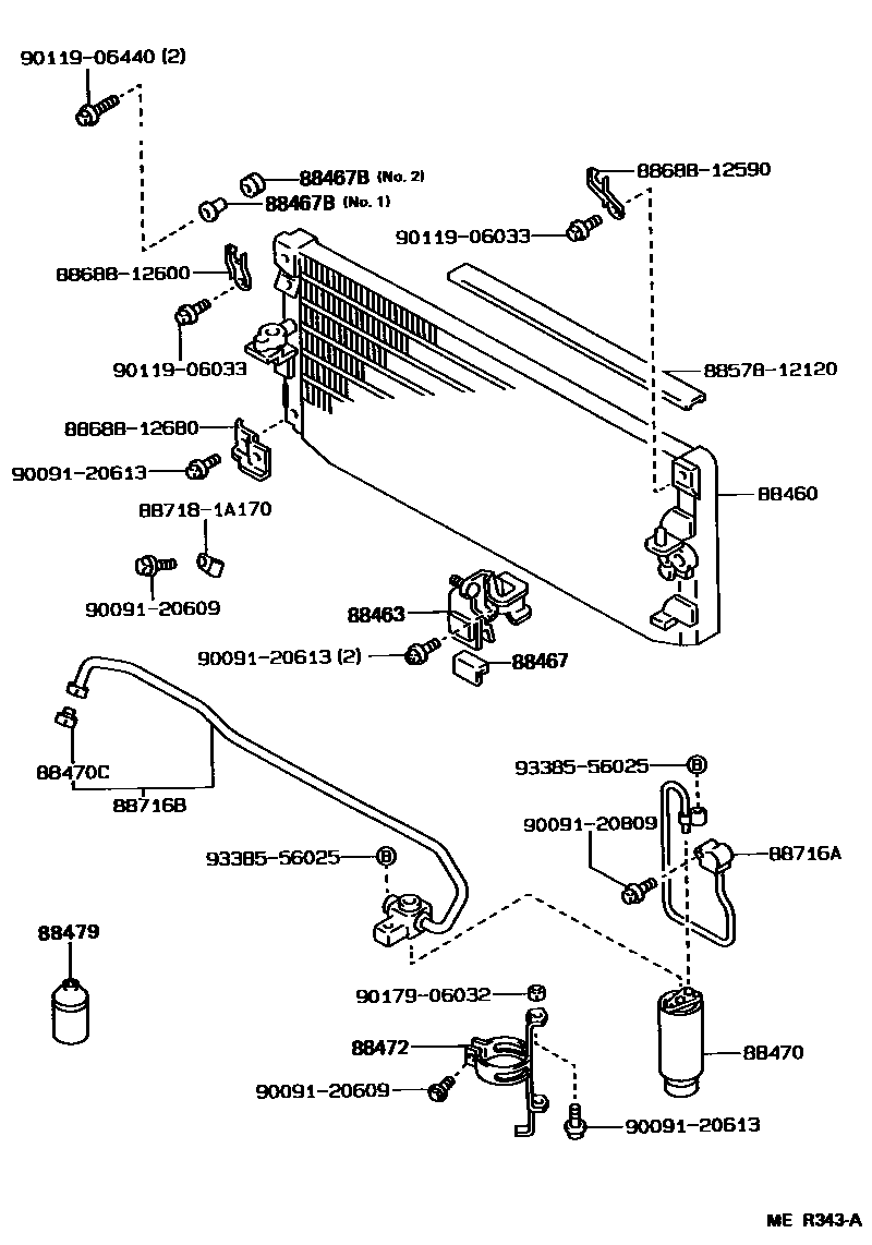 Toyota COROLLA Heating & Air Conditioning - Cooler Piping EPC diagram — MER343A