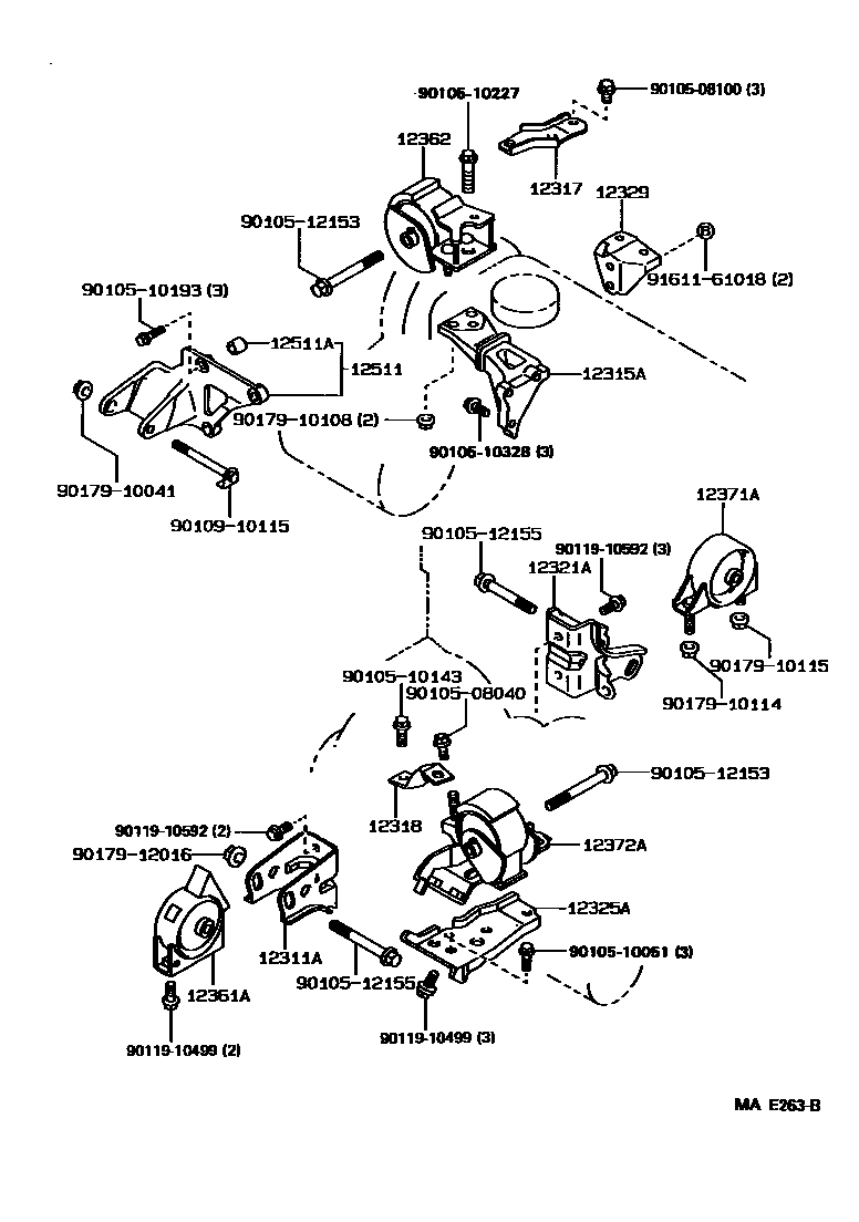Toyota COROLLA Engine Mounting EPC diagram — MAE263B