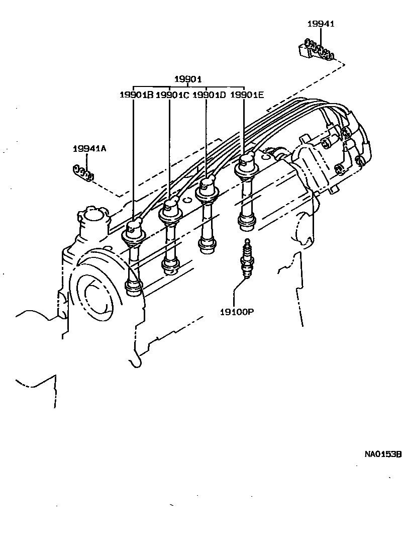 Toyota COROLLA 点火线圈和火花塞 EPC diagram — NA0153B