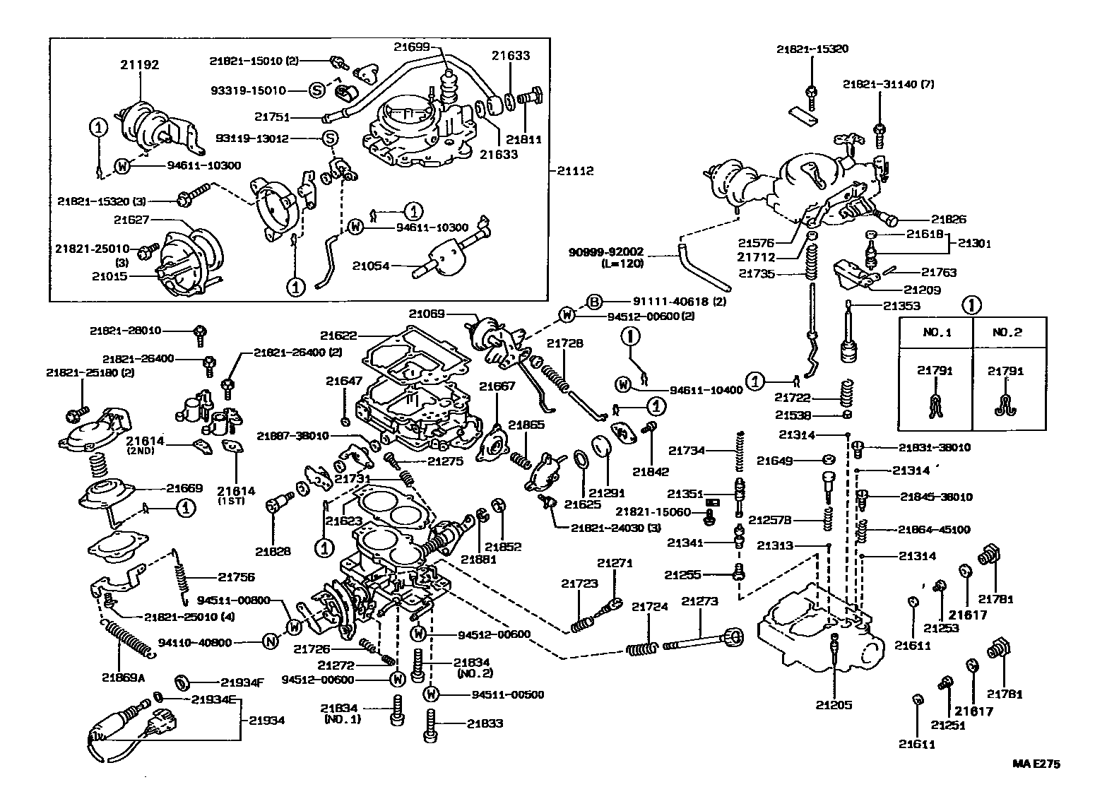 Toyota COROLLA 化油器 EPC diagram — MAE275