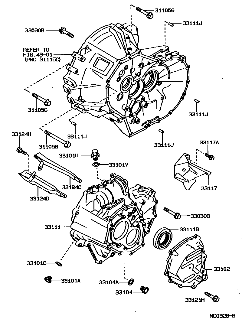 Toyota COROLLA 离合器壳和变速器壳(MTM) EPC diagram — NC0328B