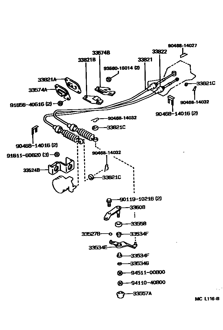Toyota COROLLA Shift Lever & Retainer EPC diagram — MCL116B
