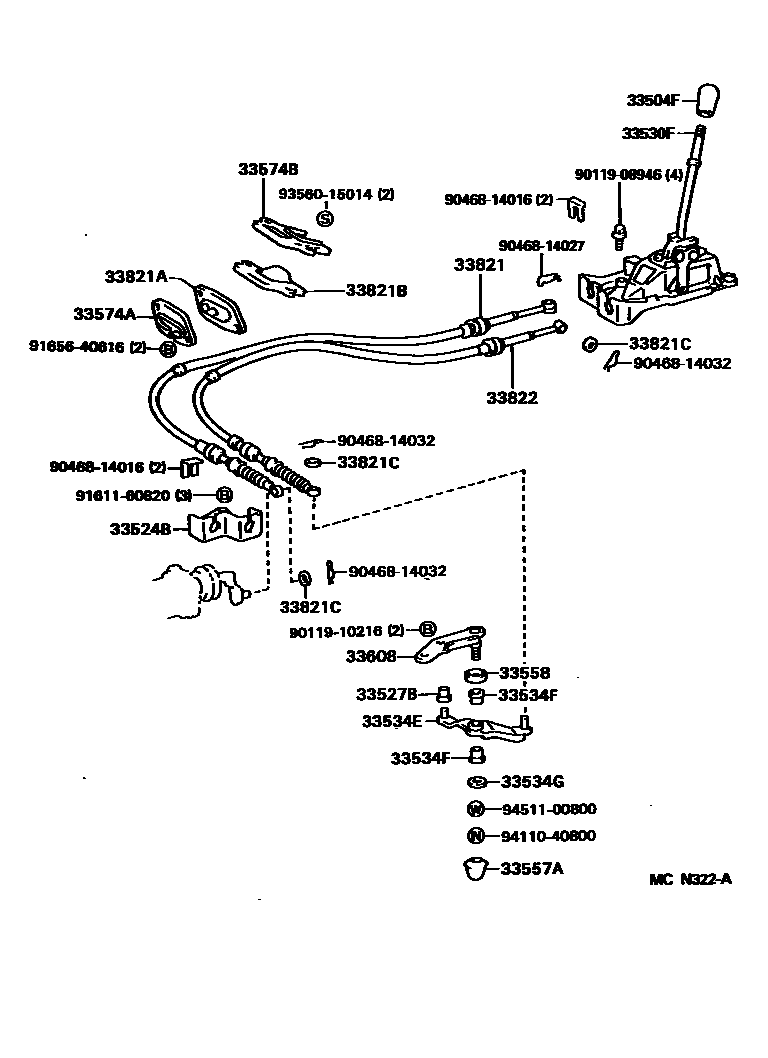 Toyota COROLLA Shift Lever & Retainer EPC diagram — MCN322A