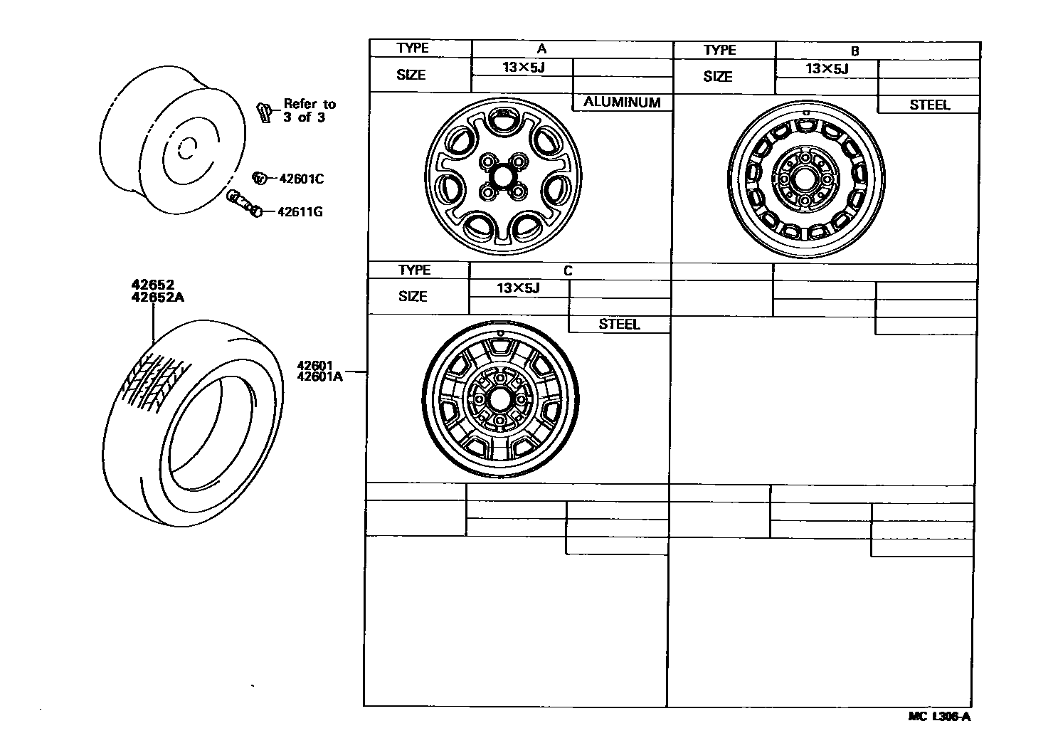 Toyota COROLLA 车轮和车轮盖 EPC diagram — MCL306A