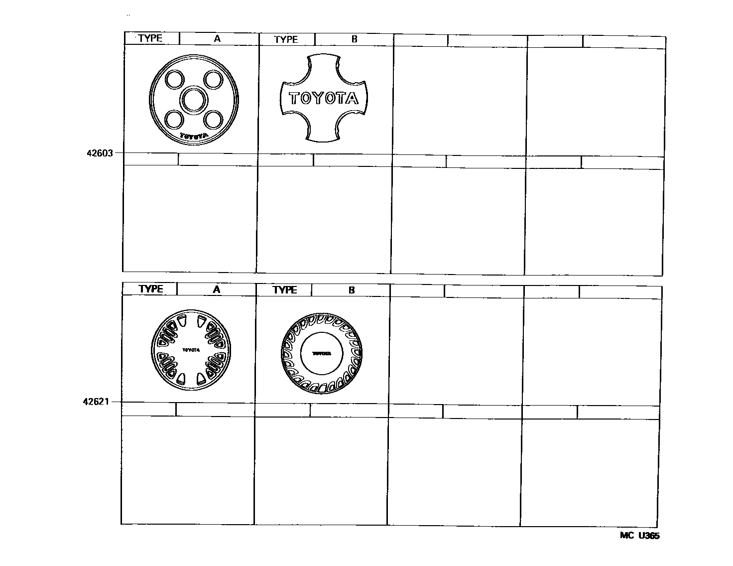 Toyota COROLLA 车轮和车轮盖 EPC diagram — MCU365