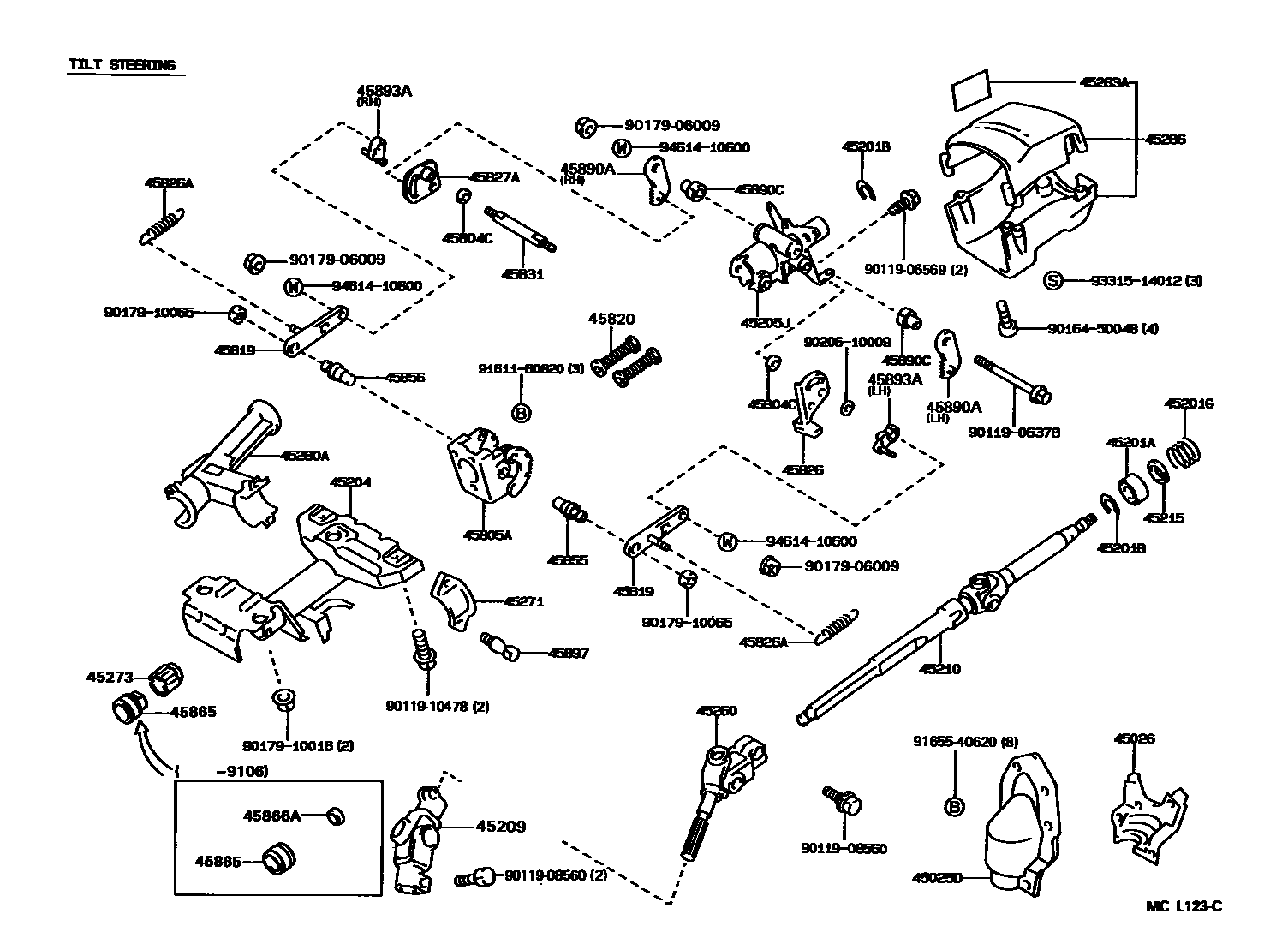 Toyota COROLLA Steering Column & Shaft EPC diagram — MCL123C