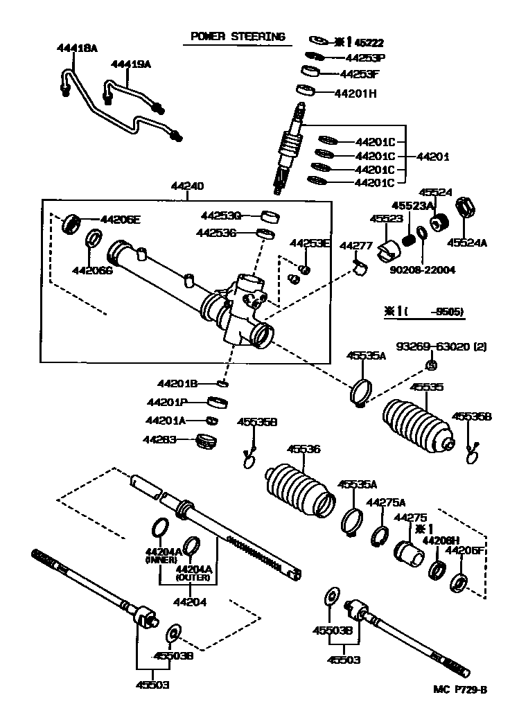 Toyota COROLLA 前转向齿轮和连杆 EPC diagram — MCP729B