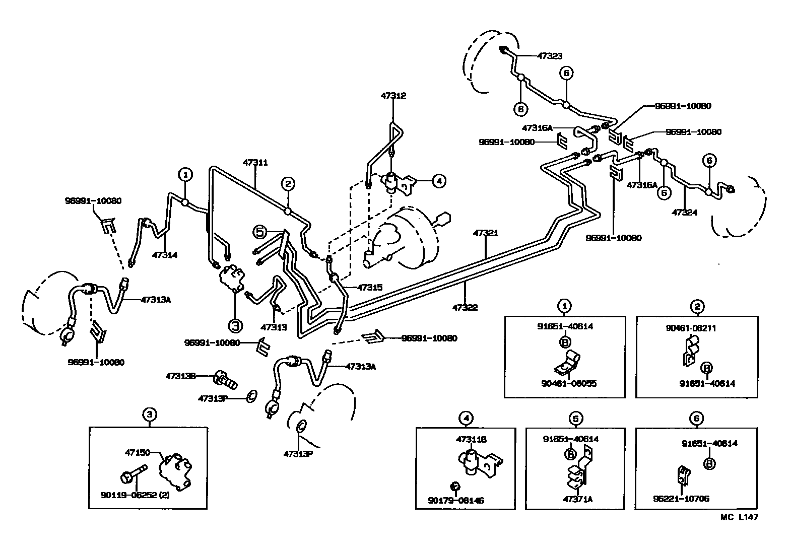Toyota COROLLA 制动配管和卡箍 EPC diagram — MCL147