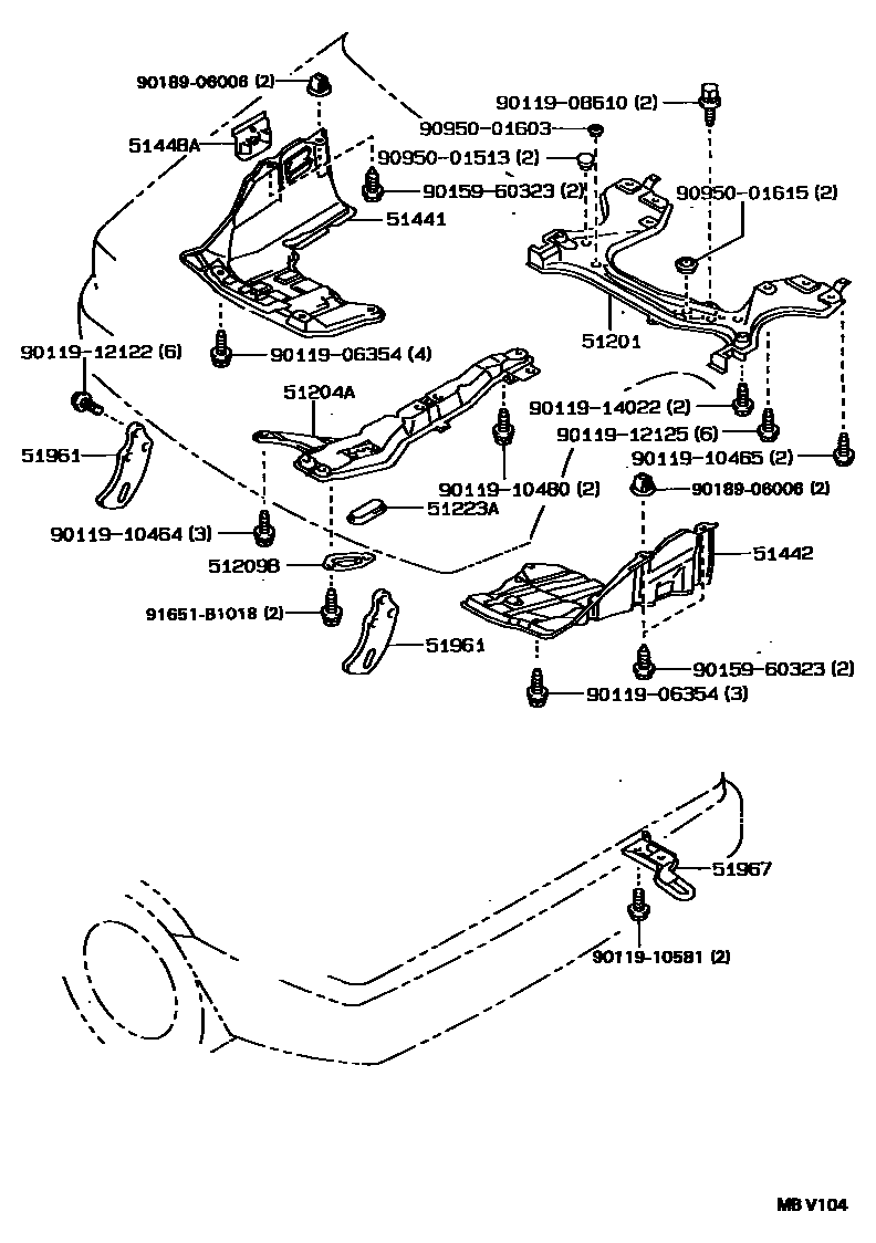Toyota COROLLA 悬架横梁和发动机底罩 EPC diagram — MBV104