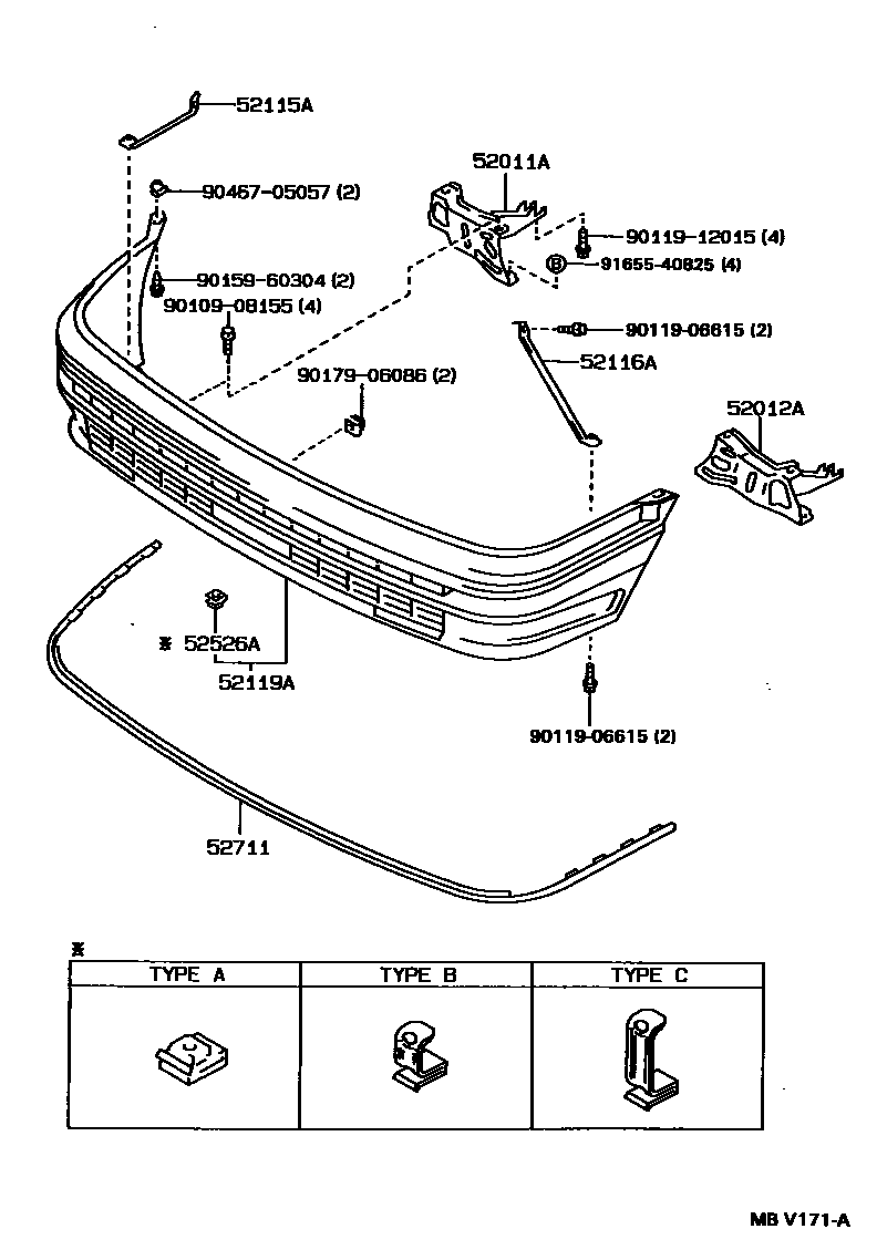 Toyota COROLLA 前保险杠及附件 EPC diagram — MBV171A