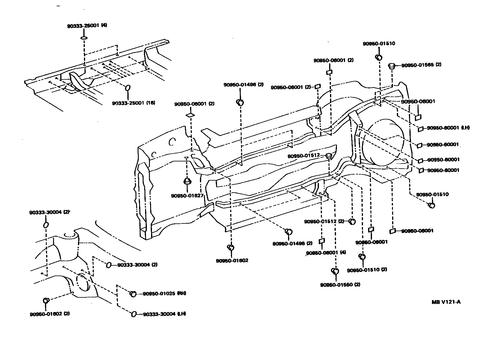 Toyota COROLLA Floor stringers EPC diagram — MBV121A
