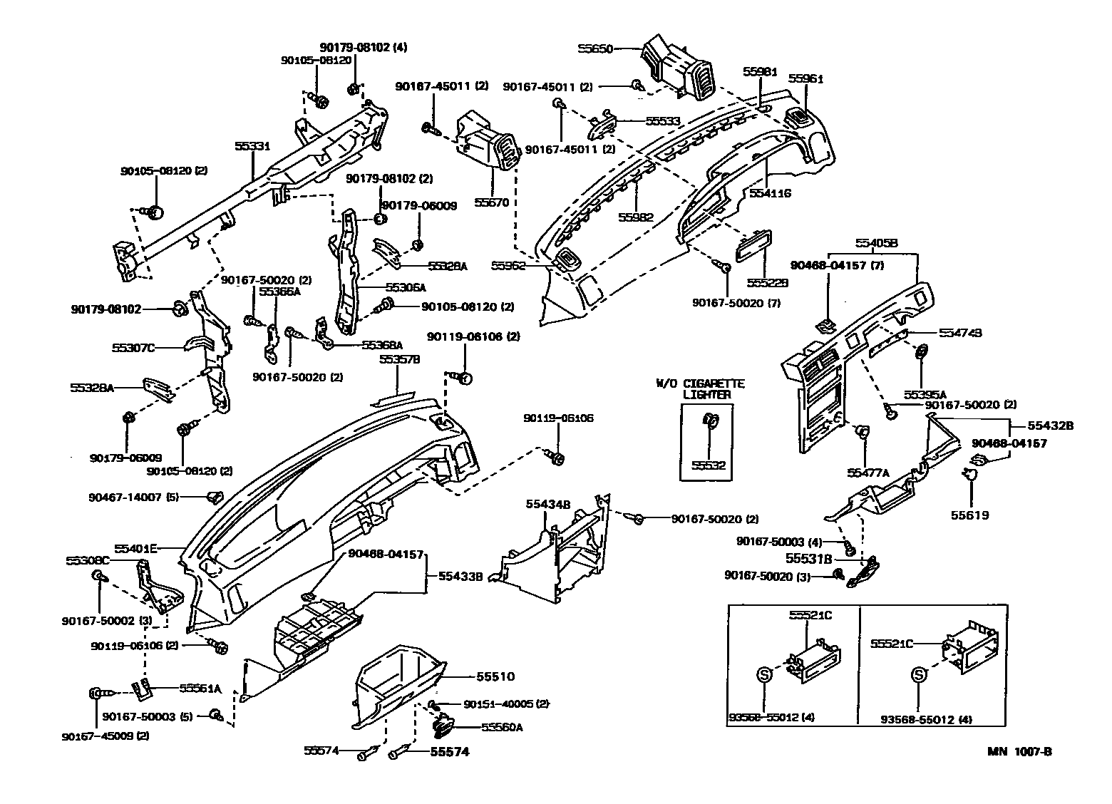 Toyota COROLLA 仪表板和手套箱 EPC diagram — MN1007B