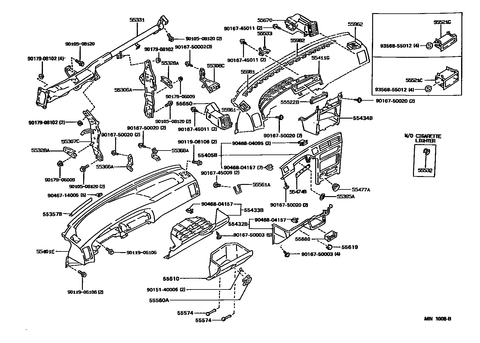 Toyota COROLLA 仪表板和手套箱 EPC diagram — MN1008B