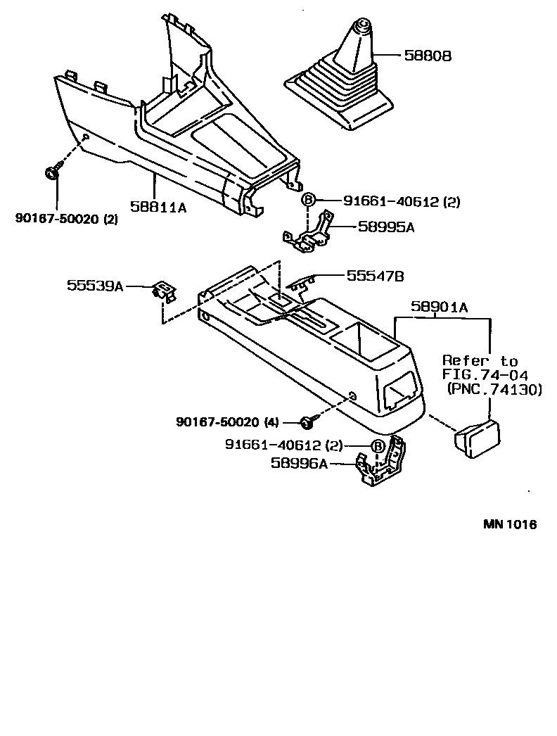 Toyota COROLLA 中央扶手箱和支架 EPC diagram — MN1016