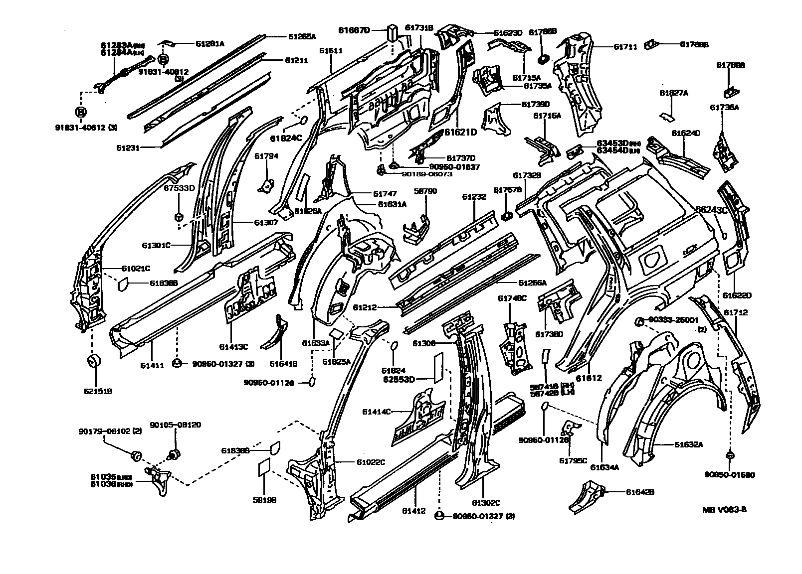 Toyota COROLLA 侧梁 EPC diagram — MBV083B