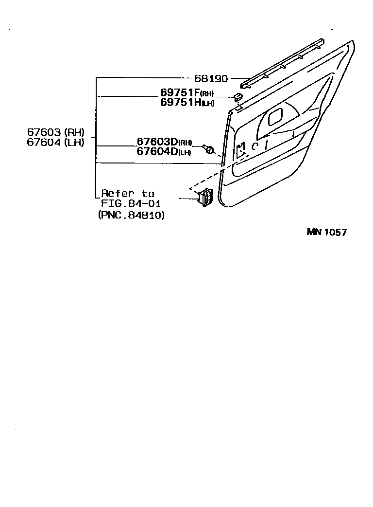 Toyota COROLLA 后门板和后门玻璃 EPC diagram — MN1057