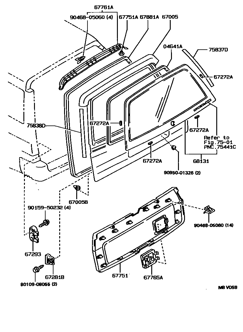 Toyota COROLLA 背门板和背门玻璃 EPC diagram — MBV058