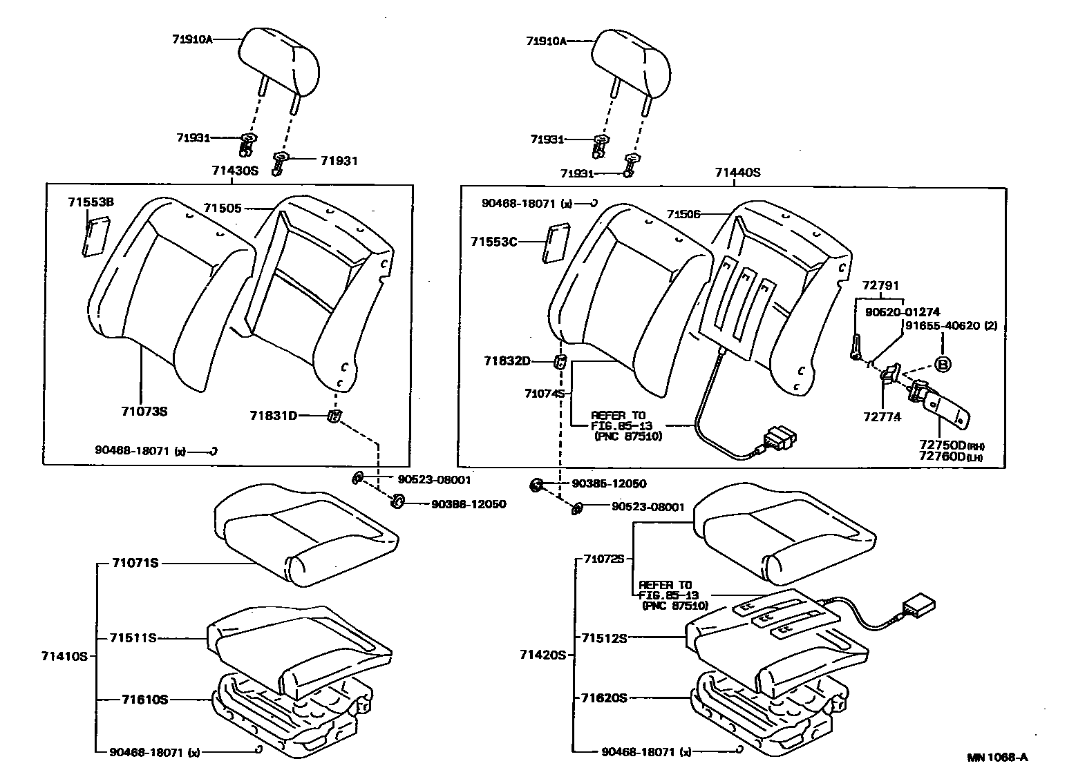 Toyota COROLLA 前排座椅和座椅滑轨 EPC diagram — MN1068A