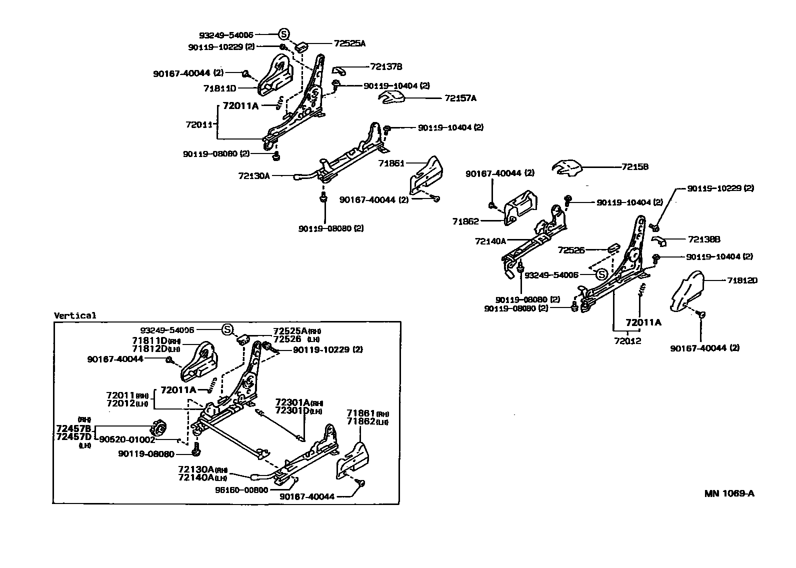 Toyota COROLLA 前排座椅和座椅滑轨 EPC diagram — MN1069A