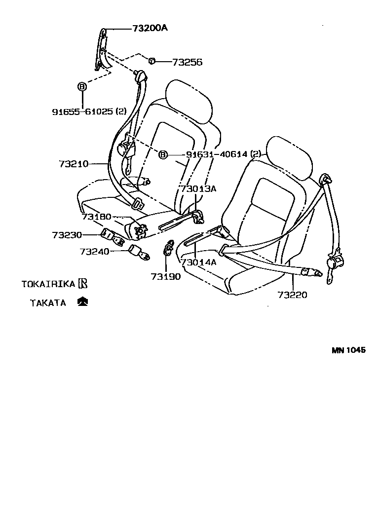 Toyota COROLLA 安全带和儿童保护座椅 EPC diagram — MN1045