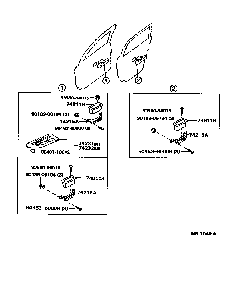 Toyota COROLLA 扶手和遮阳板 EPC diagram — MN1040A