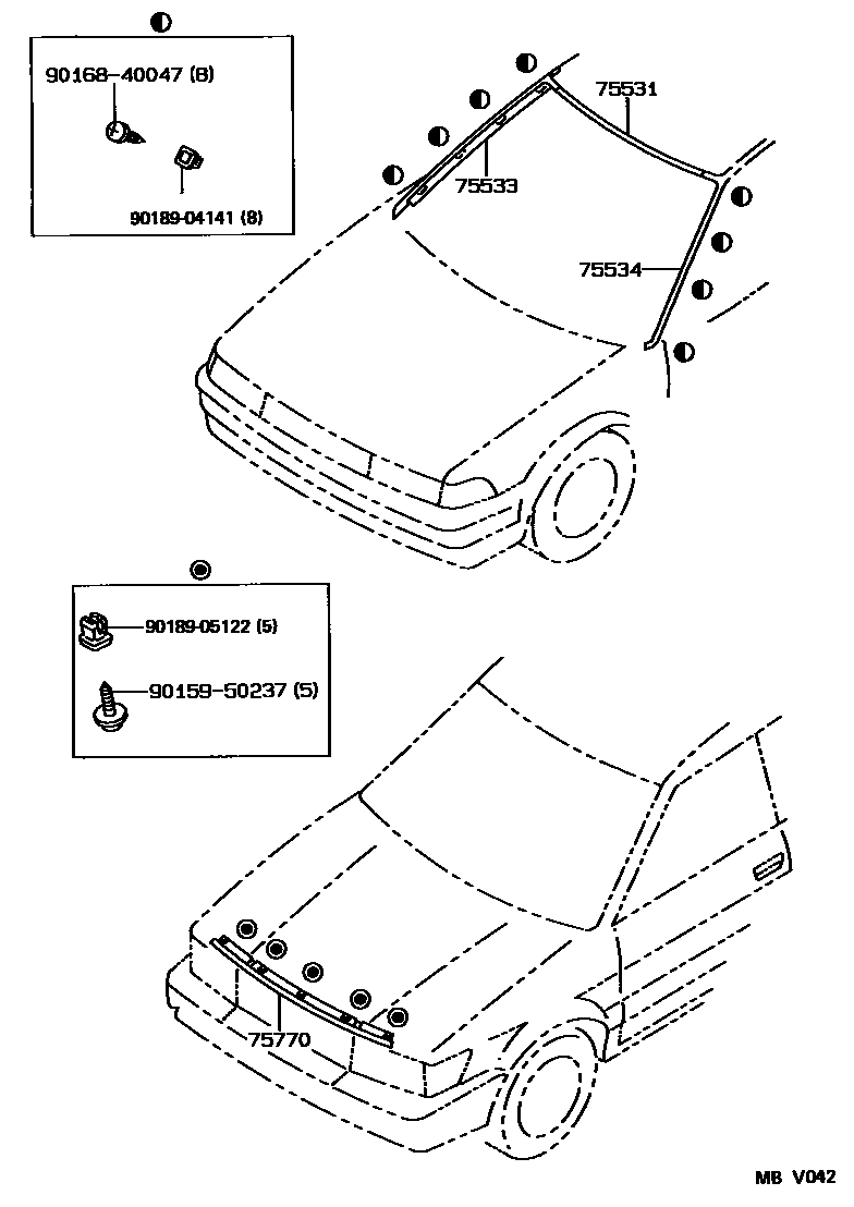 Toyota COROLLA 前防护条 EPC diagram — MBV042